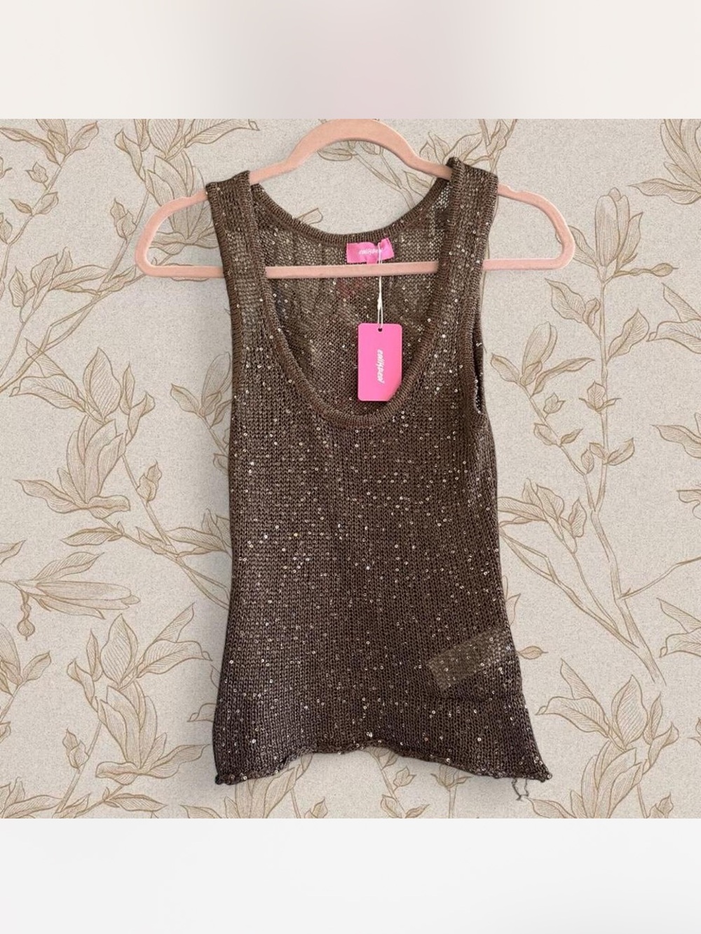 Edikted Sparkle Knit Tank Top - Brown